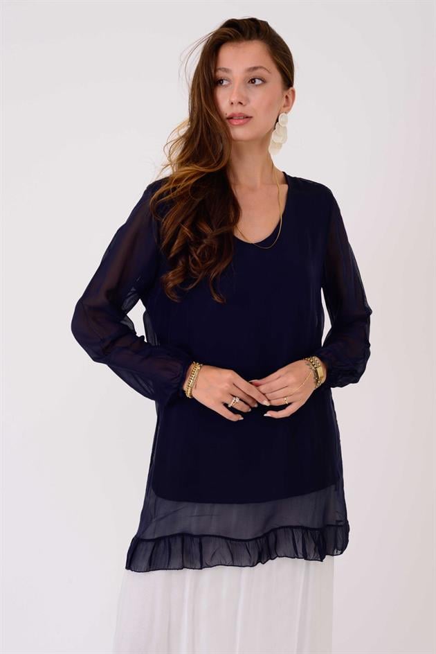 65395 UZUN KOLLU İPEK TUNİK BLUZ