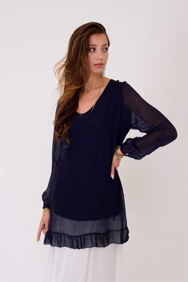 65395 UZUN KOLLU İPEK TUNİK BLUZ