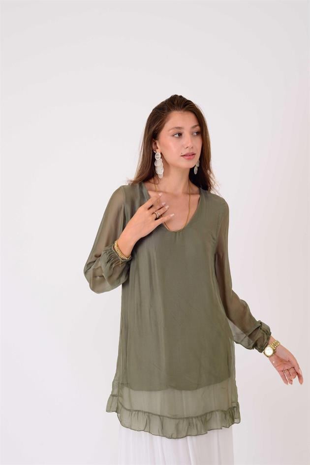 65395 UZUN KOLLU İPEK TUNİK BLUZ