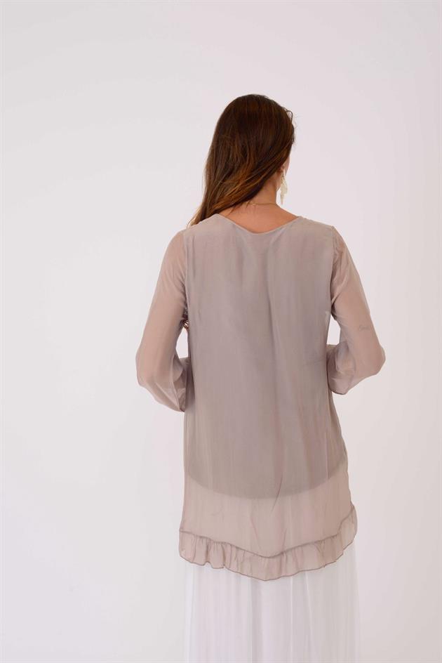65395 UZUN KOLLU İPEK TUNİK BLUZ