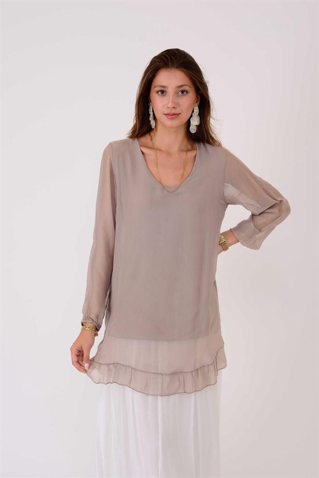 65395 UZUN KOLLU İPEK TUNİK BLUZ