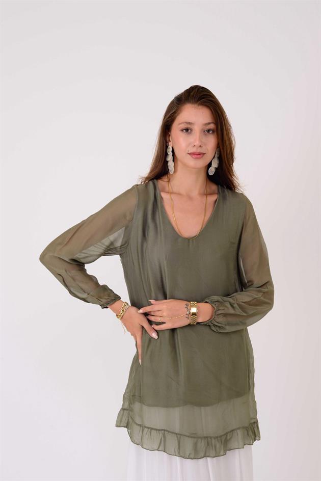 65395 UZUN KOLLU İPEK TUNİK BLUZ