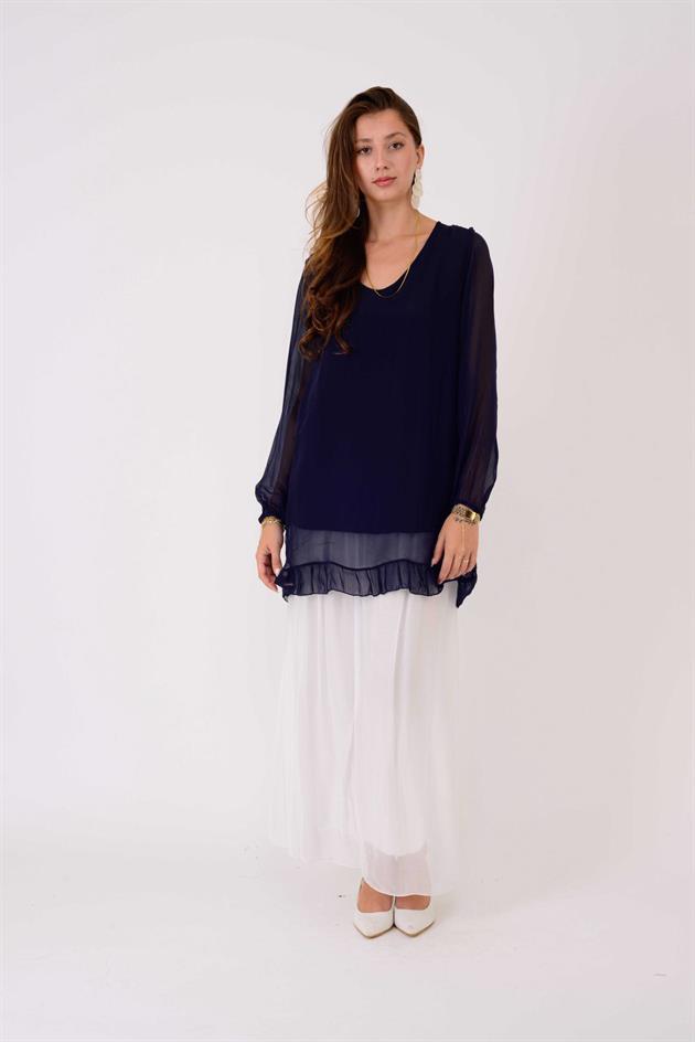 65395 UZUN KOLLU İPEK TUNİK BLUZ