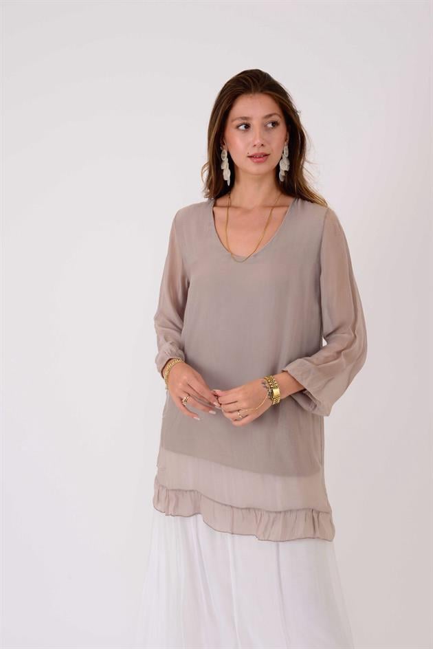 65395 UZUN KOLLU İPEK TUNİK BLUZ