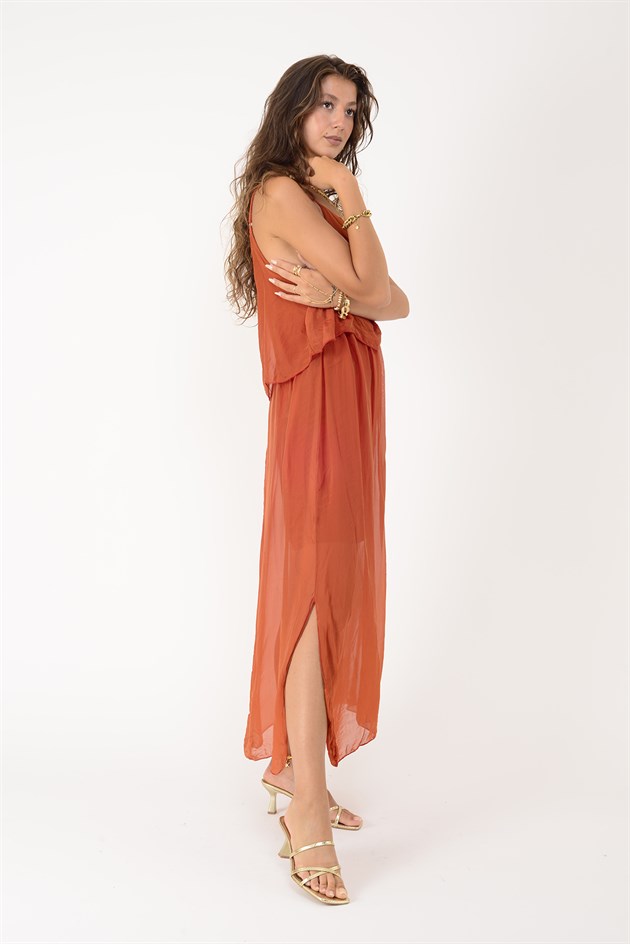 65436 DUAL ASKILI İPEK ELBİSE