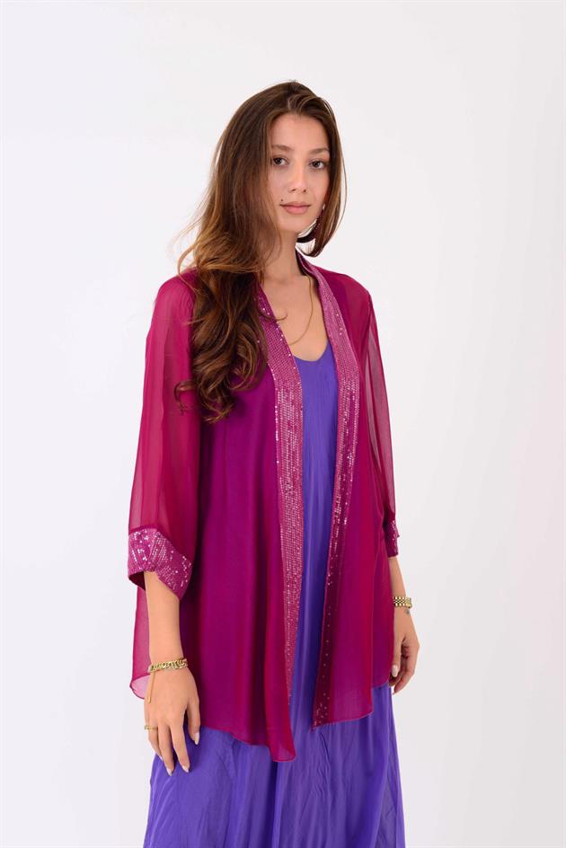 65446 PAYET DETAYLI TRANSPARAN İPEK CEKET