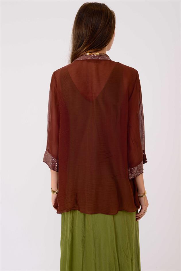 65446 PAYET DETAYLI TRANSPARAN İPEK CEKET