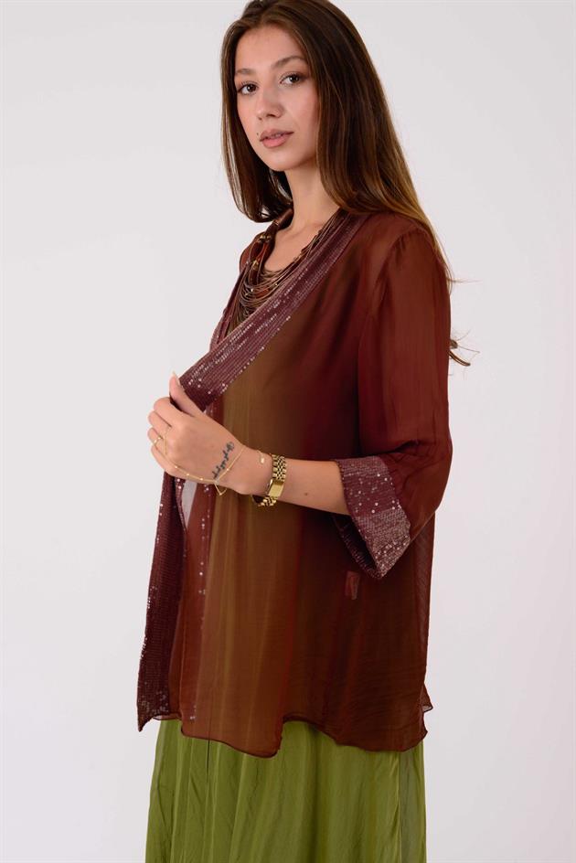 65446 PAYET DETAYLI TRANSPARAN İPEK CEKET