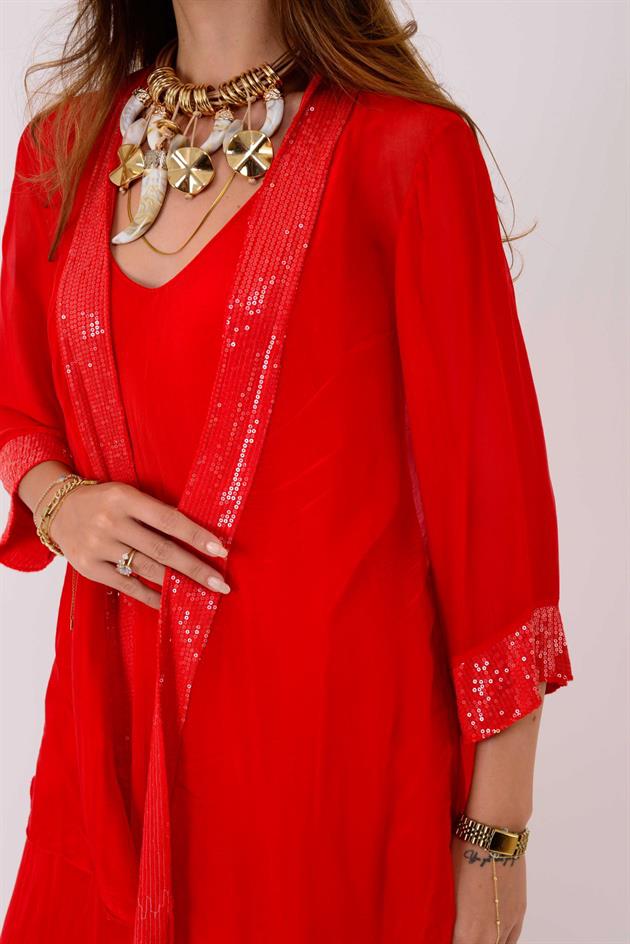 65446 PAYET DETAYLI TRANSPARAN İPEK CEKET