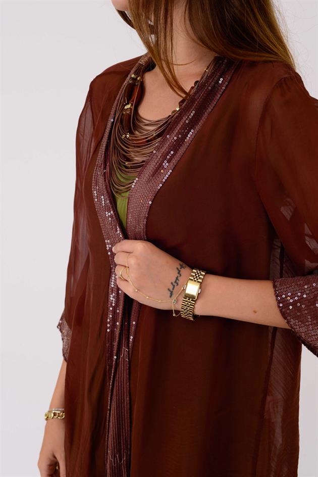 65446 PAYET DETAYLI TRANSPARAN İPEK CEKET