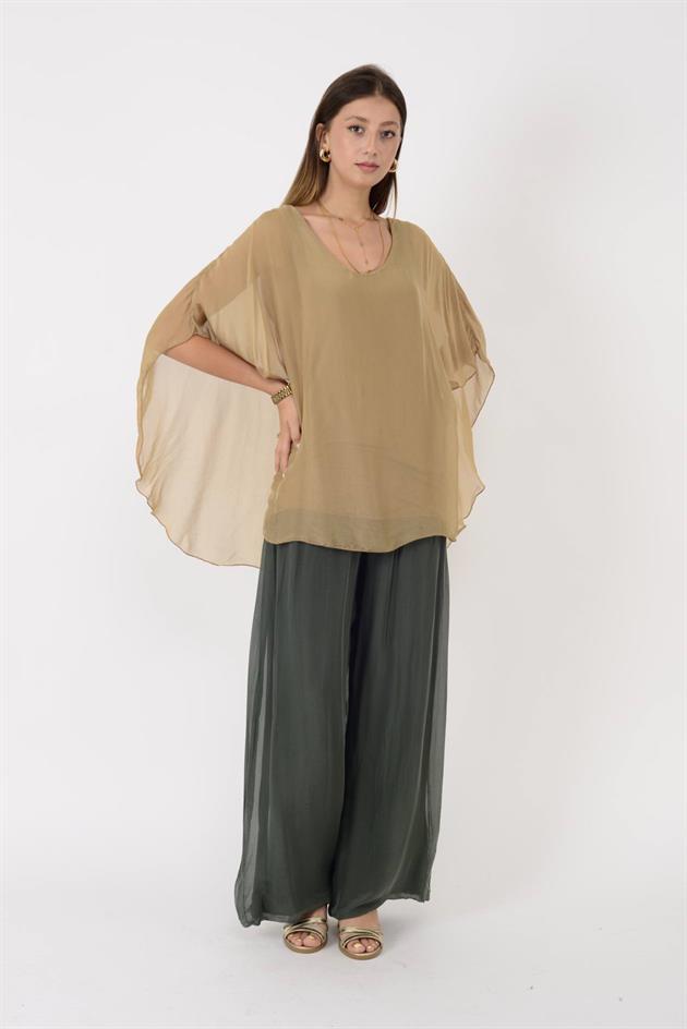 66014 SIRTI GÜPÜR DETAYLI İPEK BLUZ