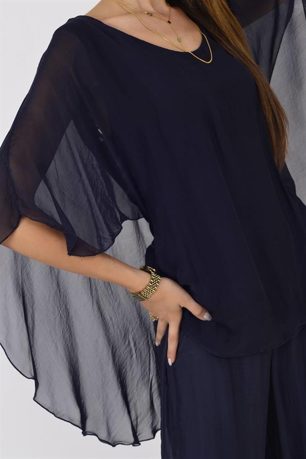 66014 SIRTI GÜPÜR DETAYLI İPEK BLUZ