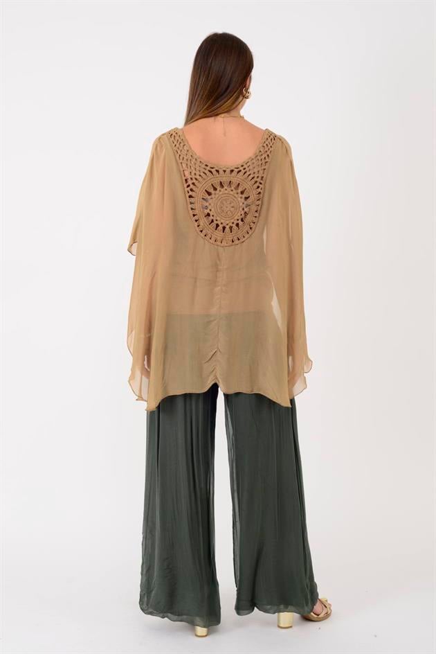 66014 SIRTI GÜPÜR DETAYLI İPEK BLUZ