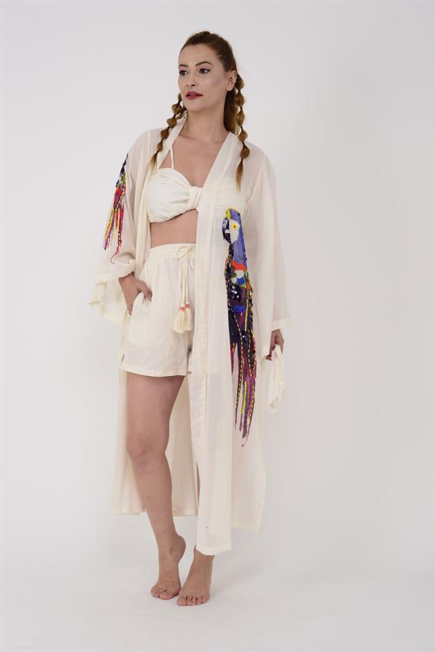 663 PARROT PAPAĞAN DETAYLI KİMONO