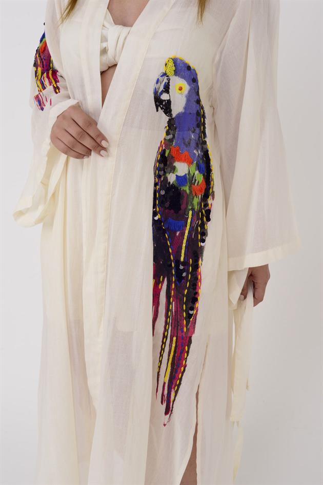 663 PARROT PAPAĞAN DETAYLI KİMONO