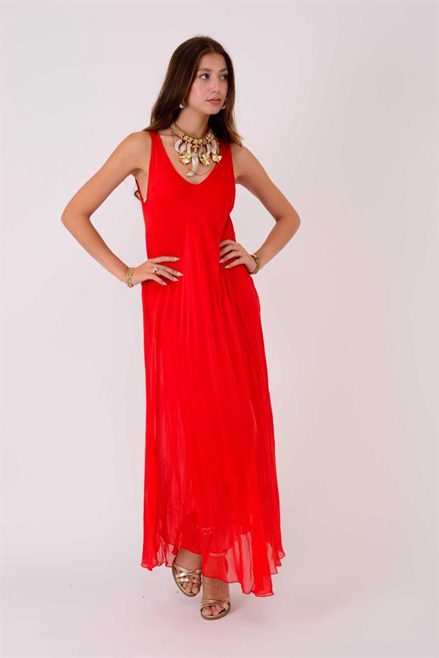 66365 ÖN ARKA V KOLSUZ İPEK ELBİSE