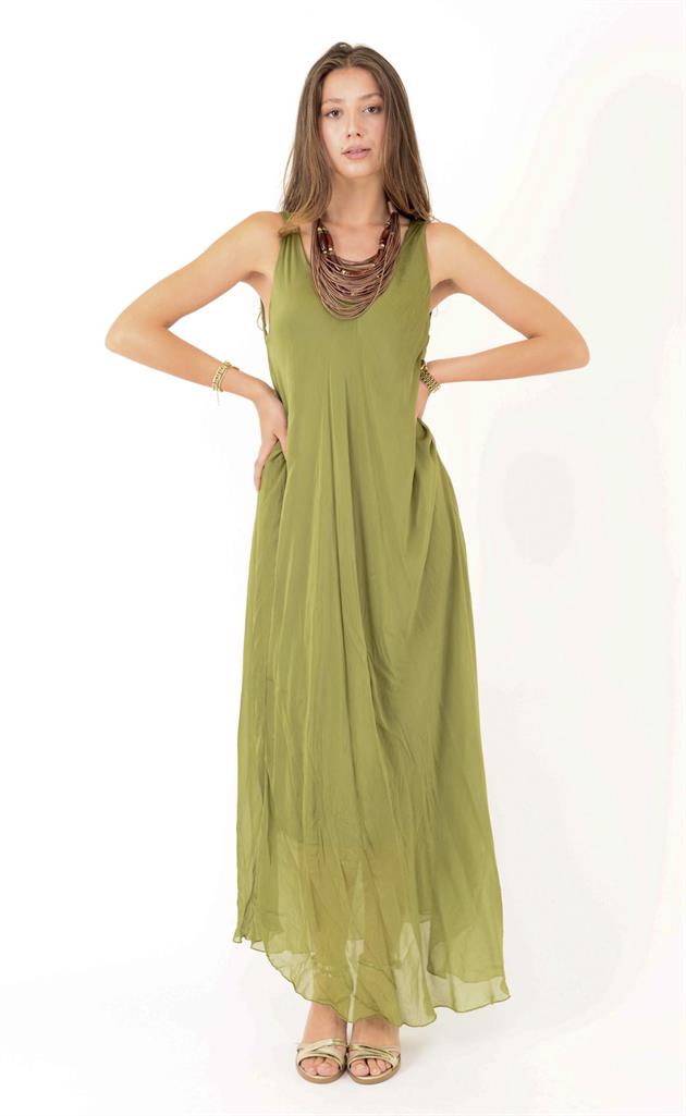 66365 ÖN ARKA V KOLSUZ İPEK ELBİSE