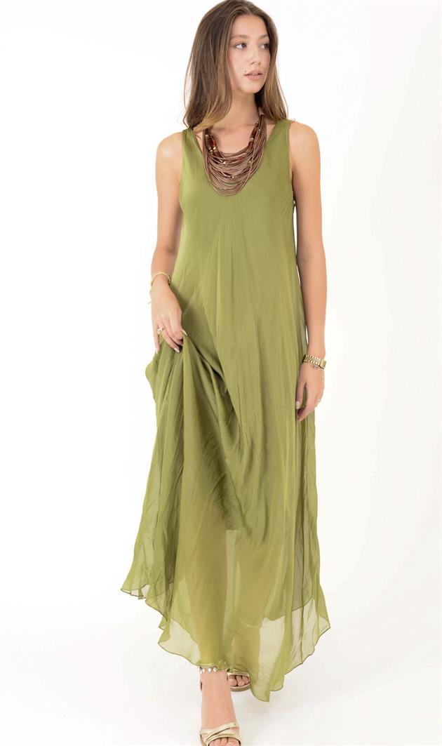 66365 ÖN ARKA V KOLSUZ İPEK ELBİSE