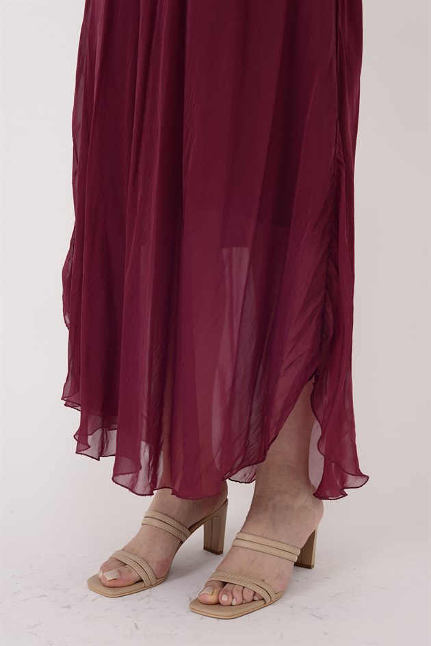 66365 ÖN ARKA V KOLSUZ İPEK ELBİSE