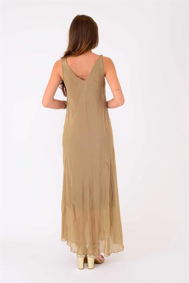 66365 ÖN ARKA V KOLSUZ İPEK ELBİSE