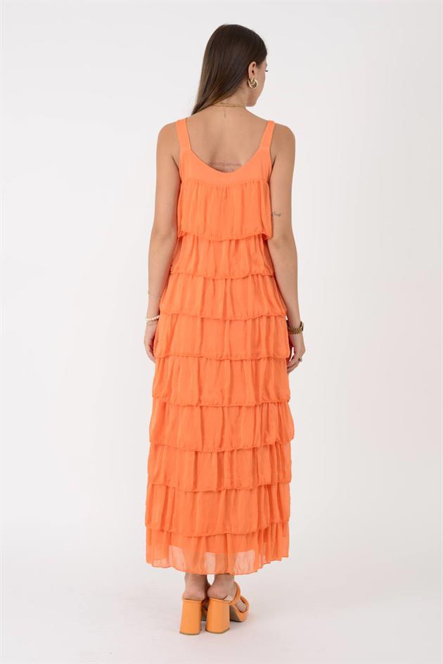 66370 KALIN ASKILI KAT KAT İPEK ELBİSE