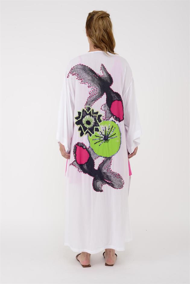 665 ÇİÇEK DESENLİ İŞLEMELİ KİMONO