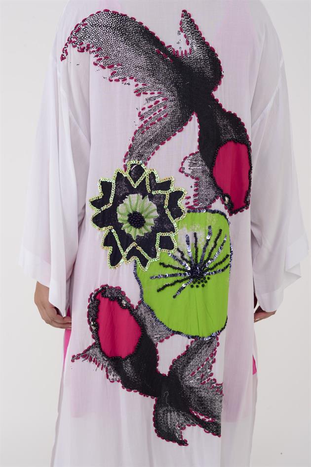 665 ÇİÇEK DESENLİ İŞLEMELİ KİMONO