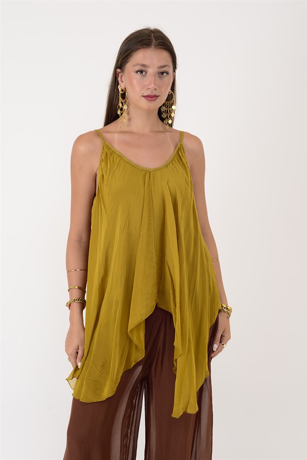 67379 ASKILI ASİMETRİK İPEK BLUZ