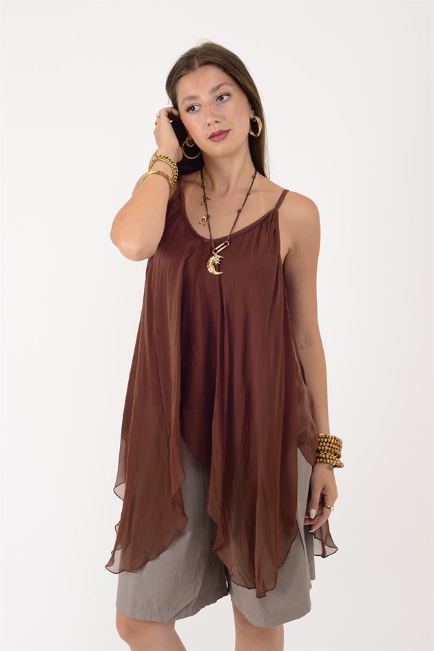 67379 ASKILI ASİMETRİK İPEK BLUZ