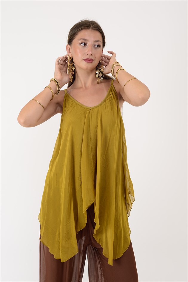 67379 ASKILI ASİMETRİK İPEK BLUZ