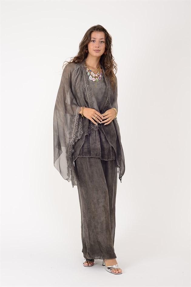 67831 SAHRA DANTEL DETAYLI 3LÜ İPEK TAKIM
