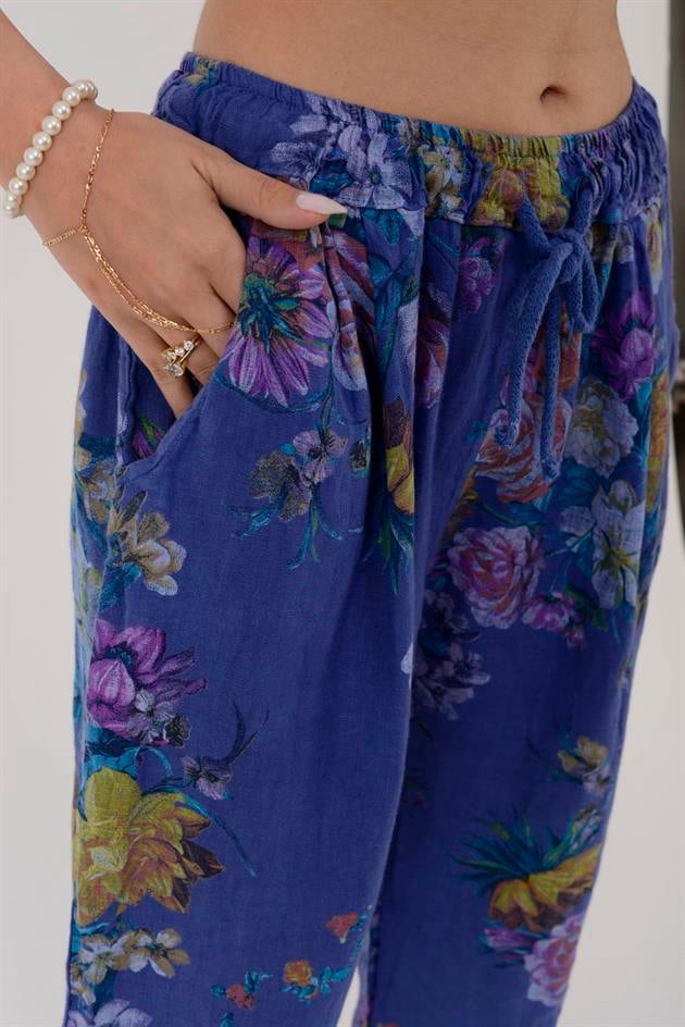 6816 SPRING ÇİÇEK DESEN HAVUÇ KETEN PANTOLON