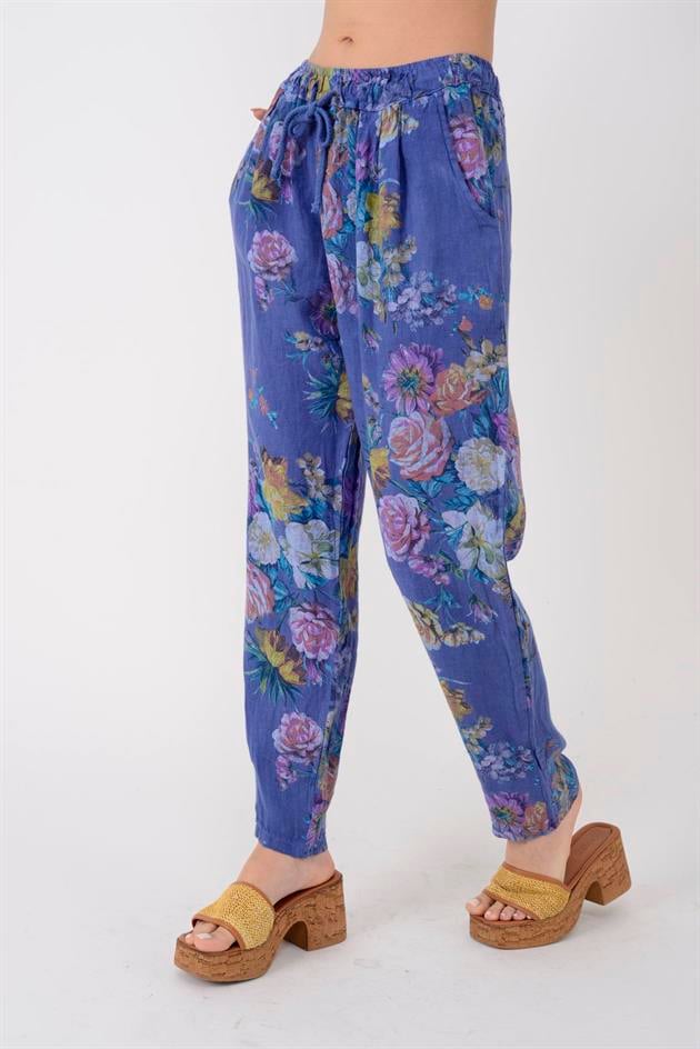 6816 SPRING ÇİÇEK DESEN HAVUÇ KETEN PANTOLON