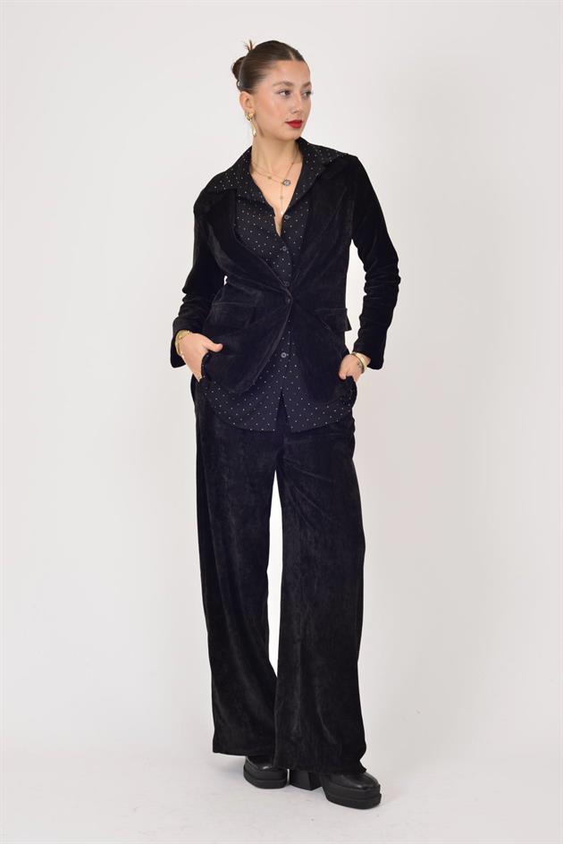 6829 KRUVAZE YAKA 2Lİ BLAZER KADİFE TAKIM