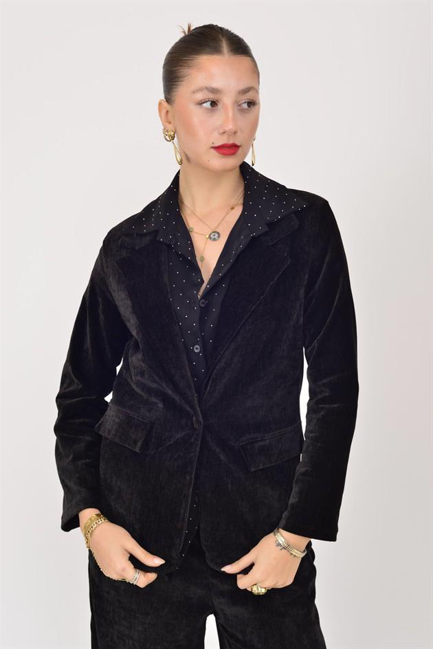 6829 KRUVAZE YAKA 2Lİ BLAZER KADİFE TAKIM