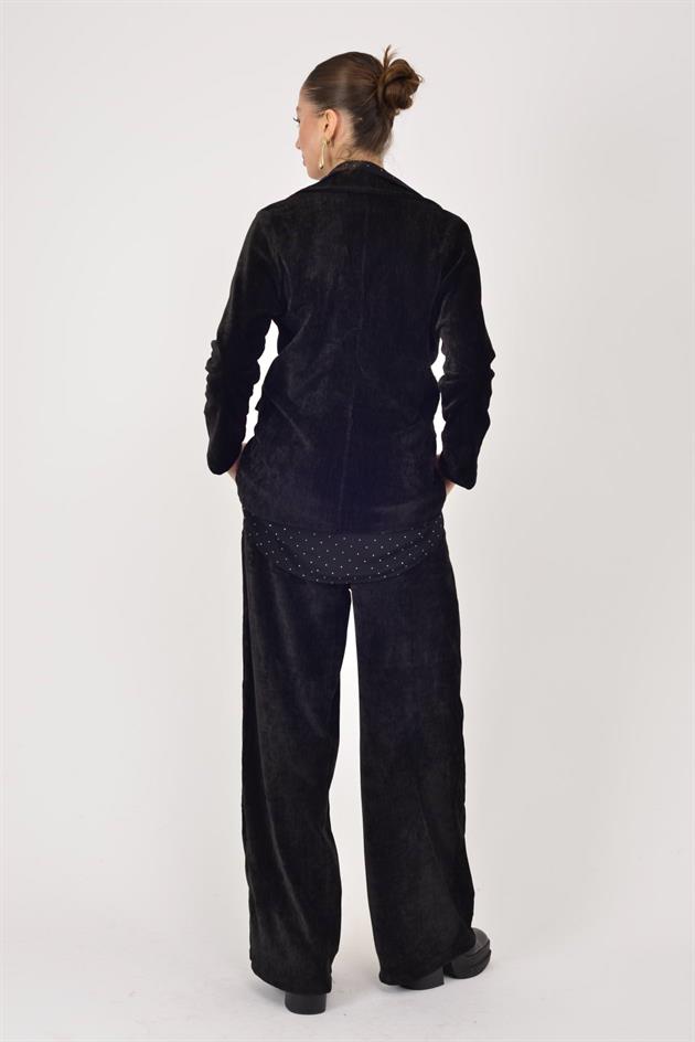 6829 KRUVAZE YAKA 2Lİ BLAZER KADİFE TAKIM