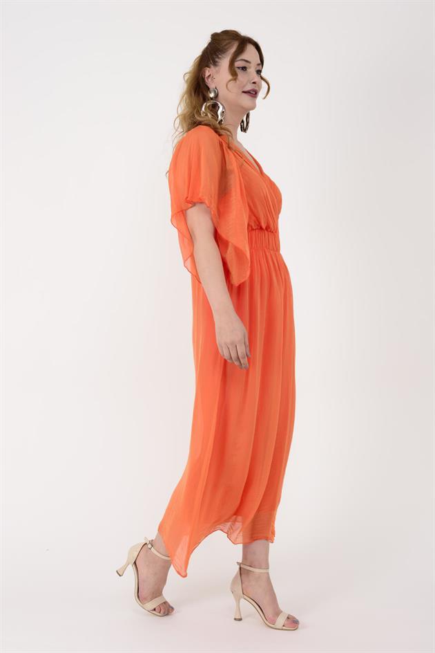 7066 MERIDA KRUVAZE YAKA İPEK ELBİSE