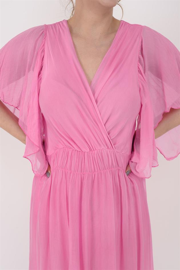 7066 MERIDA KRUVAZE YAKA İPEK ELBİSE