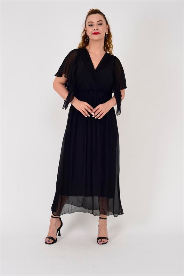 7066 MERIDA KRUVAZE YAKA İPEK ELBİSE