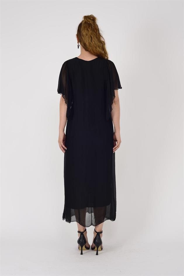 7066 MERIDA KRUVAZE YAKA İPEK ELBİSE