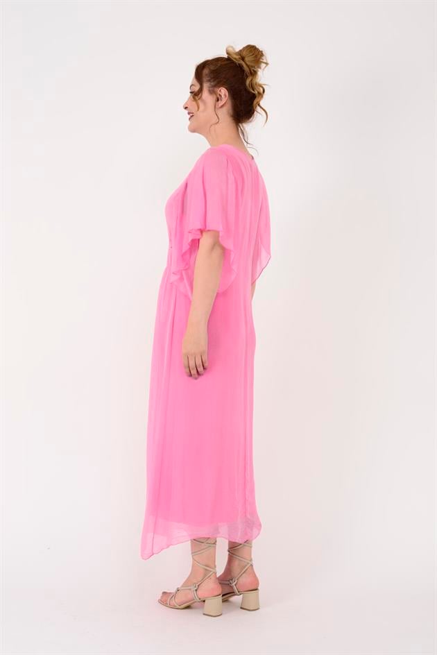 7066 MERIDA KRUVAZE YAKA İPEK ELBİSE