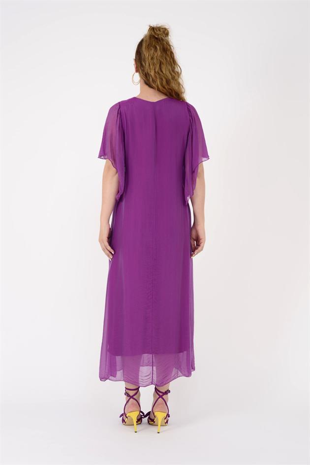 7066 MERIDA KRUVAZE YAKA İPEK ELBİSE