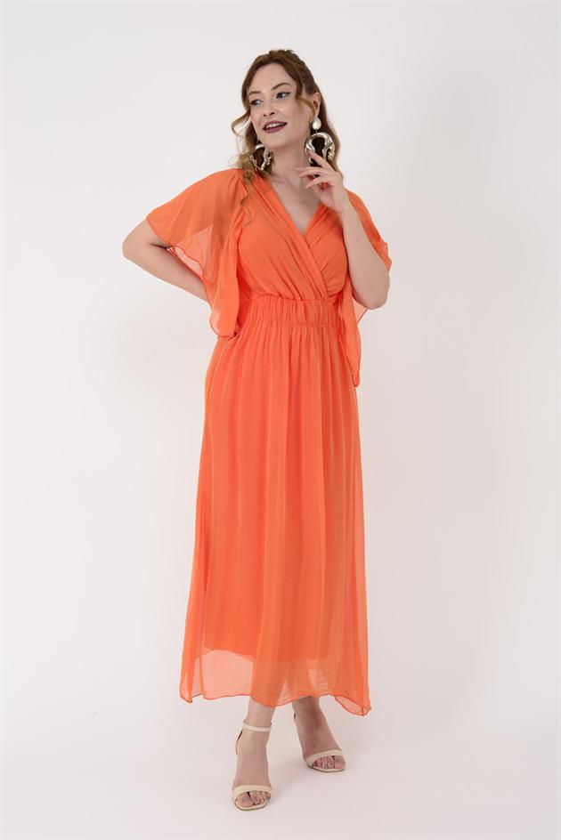 7066 MERIDA KRUVAZE YAKA İPEK ELBİSE