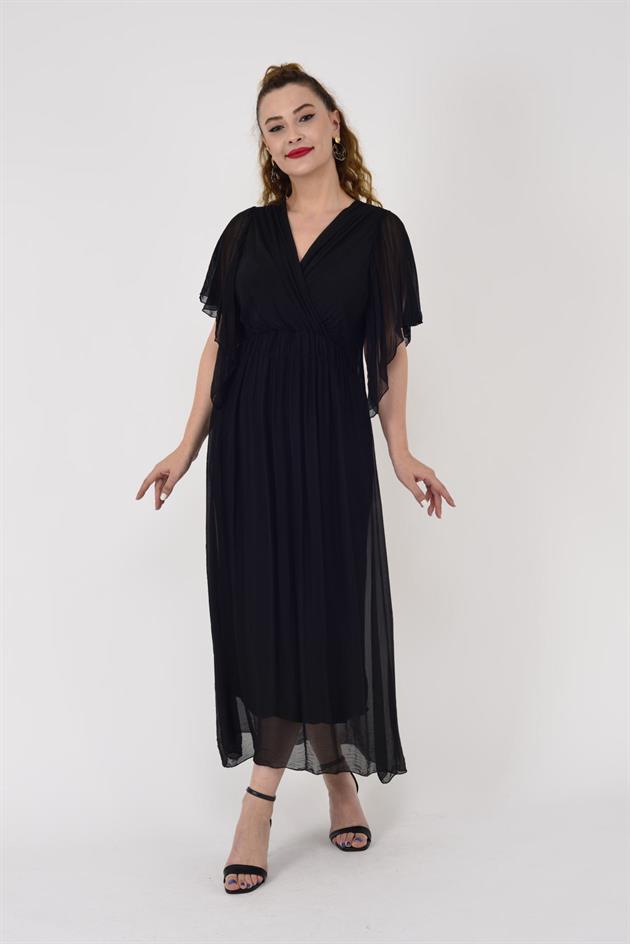 7066 MERIDA KRUVAZE YAKA İPEK ELBİSE