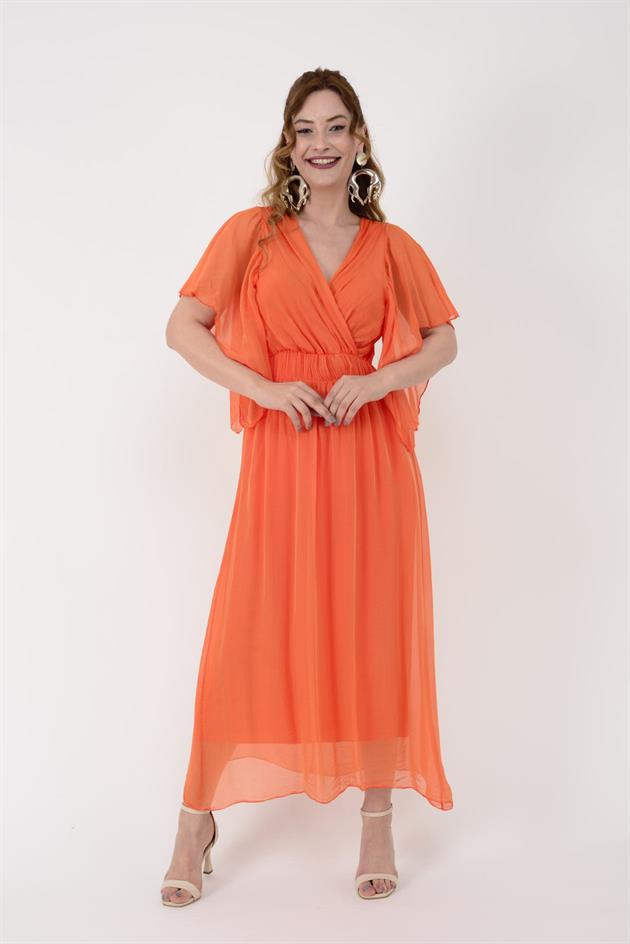 7066 MERIDA KRUVAZE YAKA İPEK ELBİSE