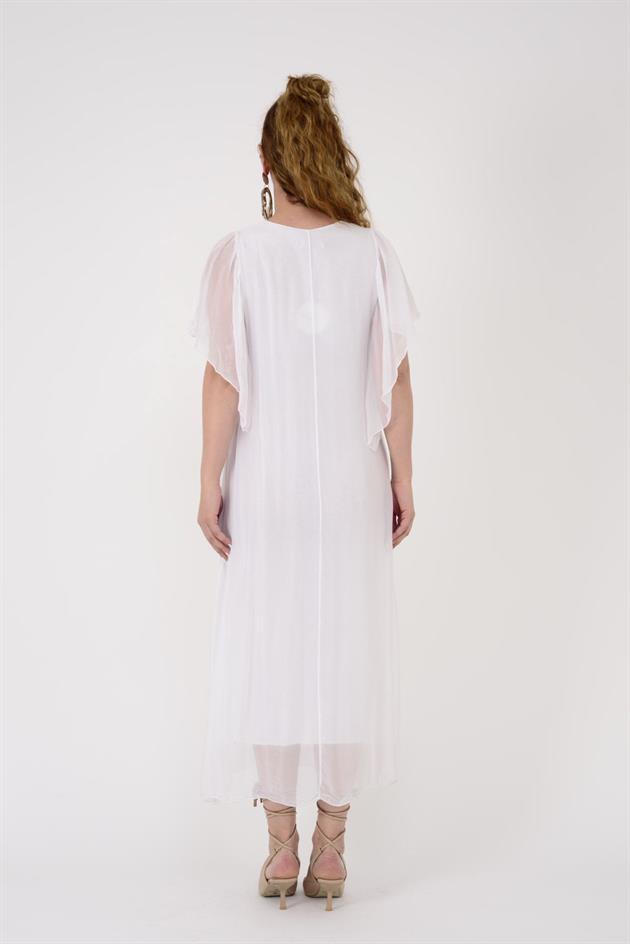 7066 MERIDA KRUVAZE YAKA İPEK ELBİSE