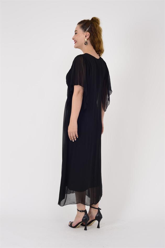 7066 MERIDA KRUVAZE YAKA İPEK ELBİSE