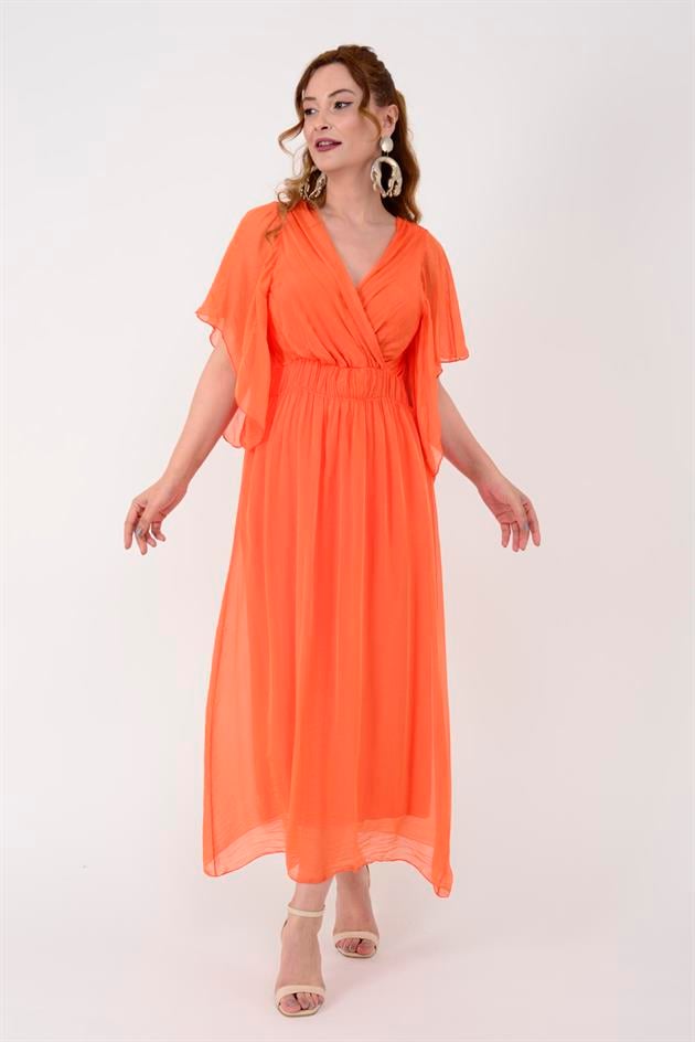 7066 MERIDA KRUVAZE YAKA İPEK ELBİSE