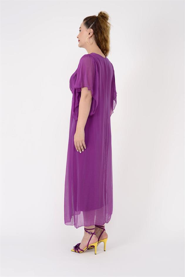 7066 MERIDA KRUVAZE YAKA İPEK ELBİSE