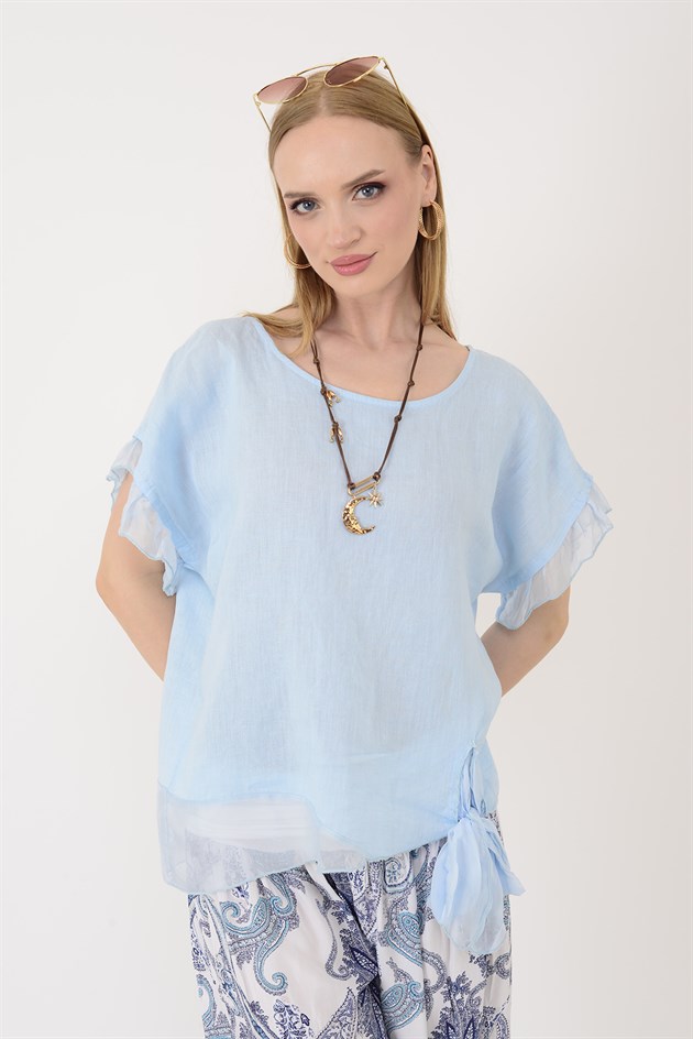 7133 SIRT DEKOLTELİ KETEN BLUZ